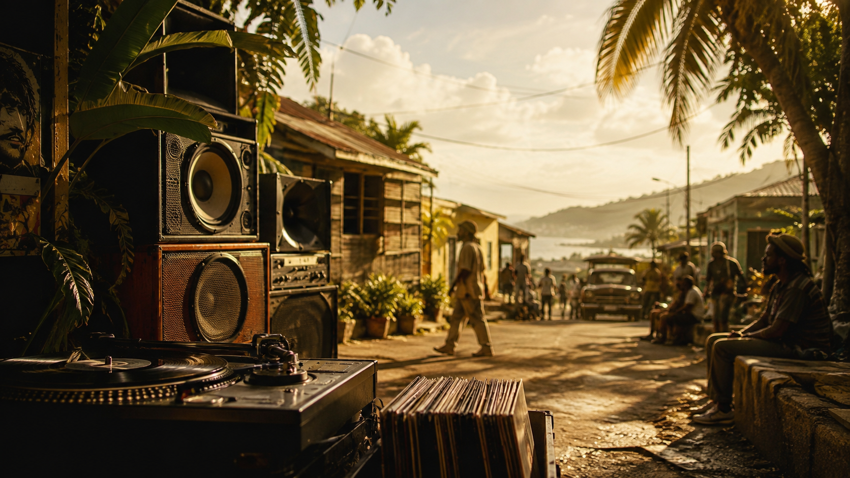 Sound system jamaïcain installé dans une rue